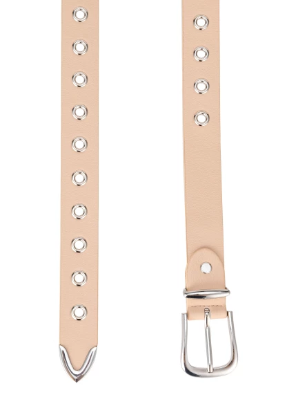Leslii Gürtel mit Nieten Damen Ösen Kunst-Leder 2,8cm Breite in Creme Beige Neueste Mode