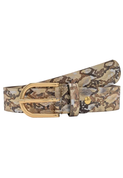 Leslii Premium Gürtel Snake Print Metallic echter Leder-Gürtel Nappaleder Breite 3,5cm in Braun Gold Neueste Stile