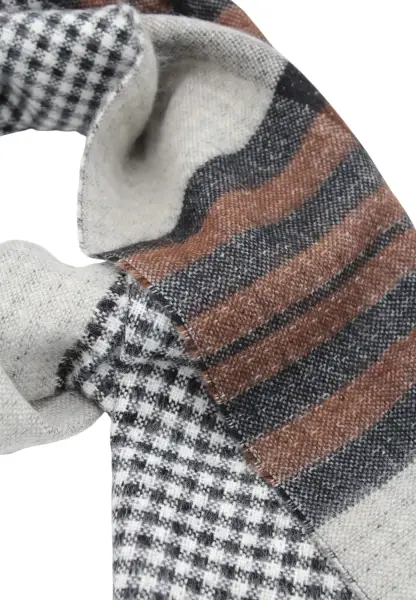 -50% SALE Leslii Schal Muster-Mix gemusterter Schal Streifen-Muster Fransen-Schal kariert Braun Bis zu 50% Rabatt