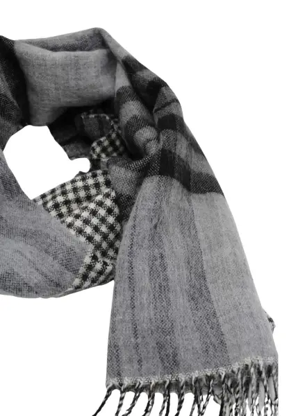 -50% SALE Leslii Schal Muster-Mix gemusterter Streifen-Muster Fransen-Schal kariert in Schwarz Bis zu 65% Rabatt