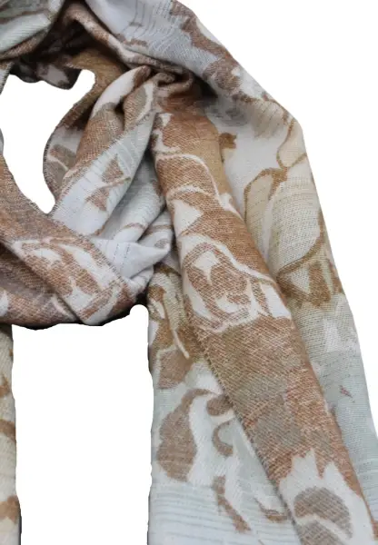 -50% SALE Leslii Schal Blumen-Muster Rosen gemusterter Fransen-Schal Muster-Schal in Braun Beige Nur noch ein Tag übrig