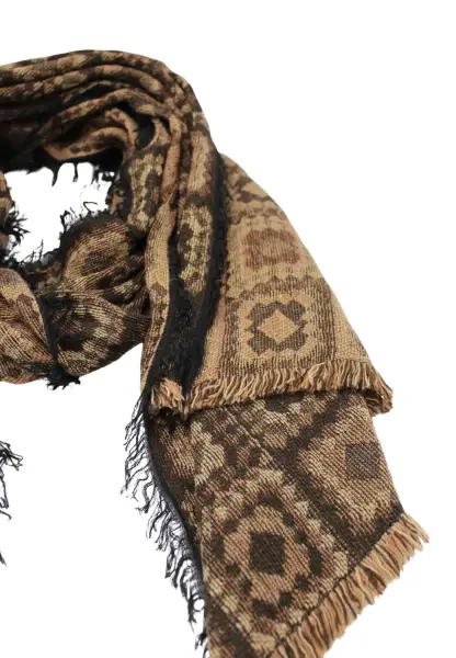 -50% SALE Leslii Schal Kachel-Muster brauner Muster-Schal Fransen-Schal gemustert in Camel Braun Clearance-Verkauf