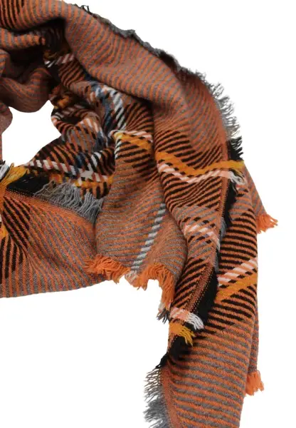 -50% SALE Leslii Schal Streifen-Muster oranger Schal Fransen-Schal gemustert in Orange Schwarz Kostenloser Versand international