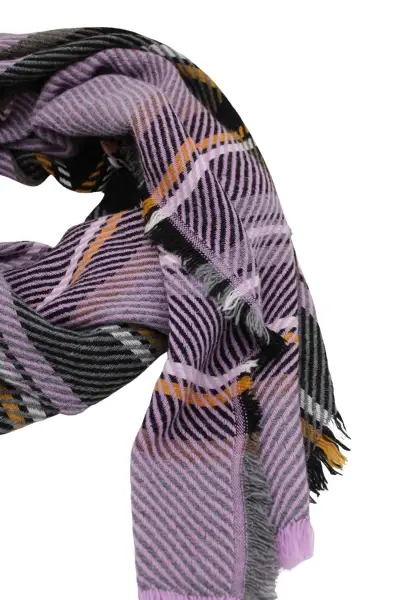 -50% SALE Leslii Schal Streifen-Muster lilafarbener Schal Fransen-Schal gemustert in Lila Schwarz Fabrikladen