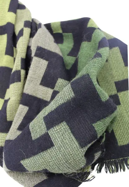 -50% SALE Leslii Schal XXL Hahnentritt-Muster grüner Schal Fransen-Schal gemustert Grün Schwarz Speichern exportieren