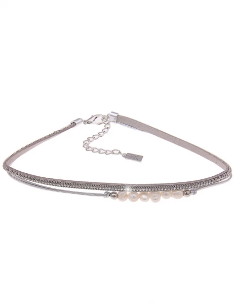 -70% SALE Leslii Kurze Halskette Choker Perlen in Silber Grau Super Sparpreis