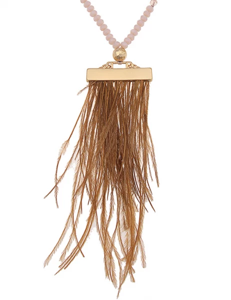 -50% SALE Leslii Lange Halskette Statement-Federn in Braun Super Rabatt