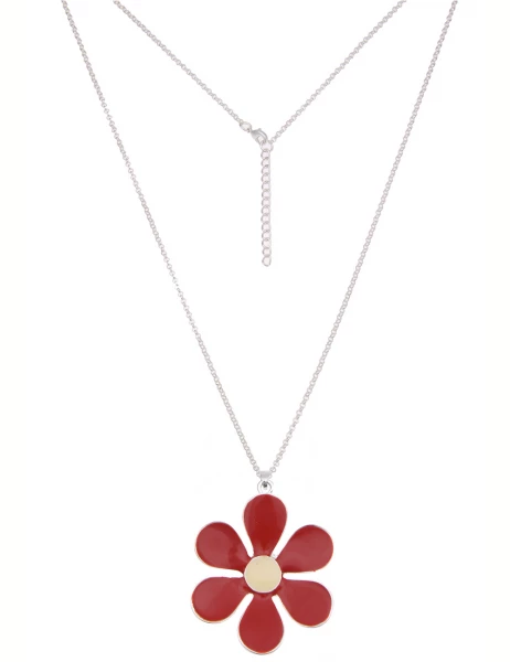 -50% SALE Leslii Lange Halskette Colour Flower in Silber Rot Speichern exportieren