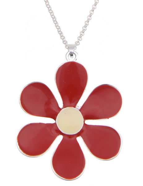 -50% SALE Leslii Lange Halskette Colour Flower in Silber Rot Speichern exportieren