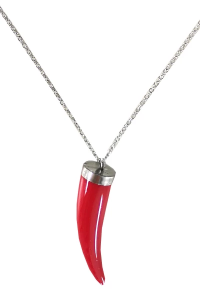 SALE Leslii Kurze Halskette Zahn in Silber Rot Begrenztes Angebot