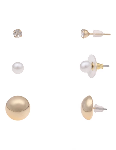 Leslii Ohrringe Ohrstecker Basic 3er Set in Gold Weiß Clearance-Verkauf