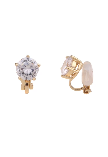 Leslii Damen-Ohrringe Ohr-Clip weiße Glas-Ohrringe Glitzer Modeschmuck-Ohrringe Gold Weiß Neuheiten
