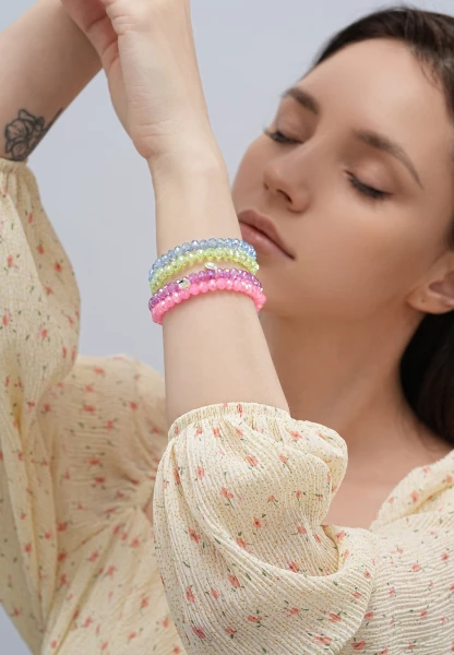 Leslii Damen-Armband Kate Kristall Glasperlen dehnbar Pink VIP-Rabatte