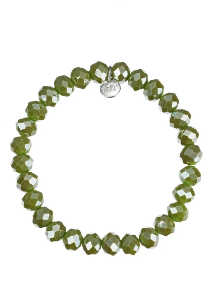 Leslii Damen-Armband Karin Kristall Glasperlen Khaki Grün Tiefpreis