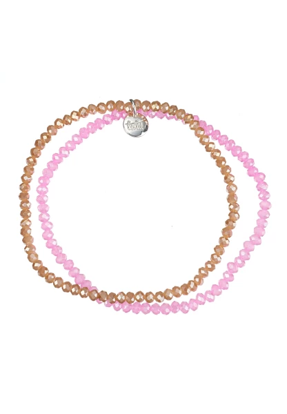 Leslii Damen-Armband Kelly Kristall Glasperlen dehnbar Pink Braun Letzte 3 Tage
