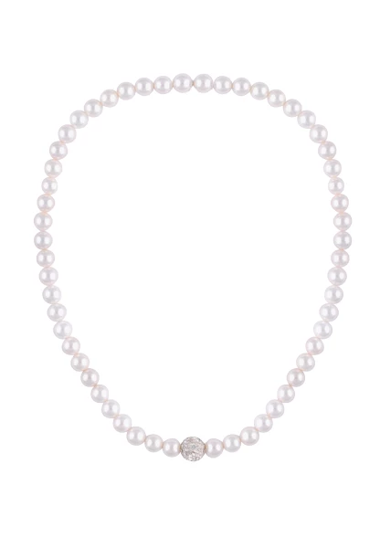 Leslii Damen-Kette Perlen-Collier weiße Perlen-Kette Strass-Kugel Weiß Auslauf