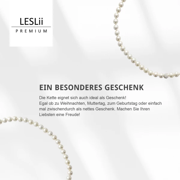 Leslii Damen-Kette Perlen-Collier weiße Perlen-Kette Strass-Kugel Weiß Auslauf