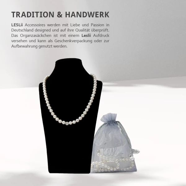 Leslii Damen-Kette Perlen-Collier weiße Perlen-Kette Strass-Kugel Weiß Auslauf
