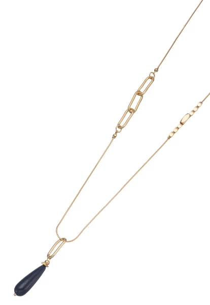Leslii Lange Halskette Naturstein Tropfen Blau Gold Meist gekauft