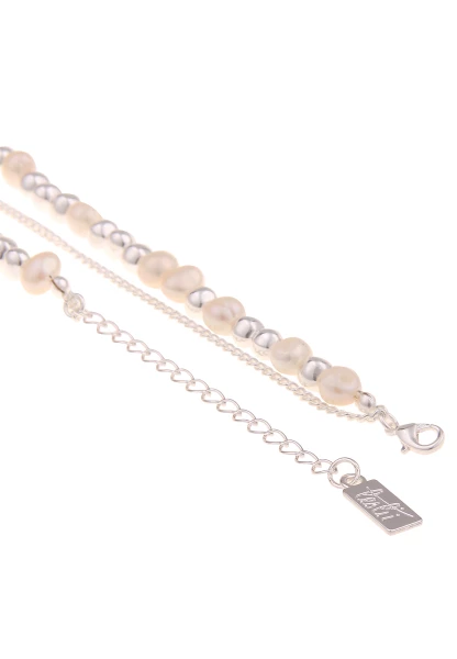 Leslii Halskette Layeringkette mit Gliedern und Süßwasserperlen Silber Black Friday