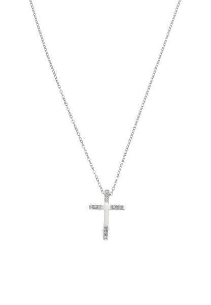 Leslii Kurze Halskette Strass Kreuz Edelstahl Silber Blitzangebot