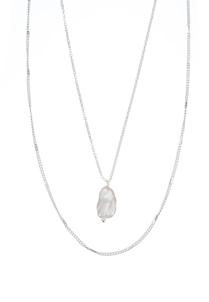 Leslii Halskette Layering Stainless Steel echte Perle Silber Kostenlose Rückgabe