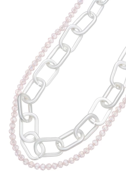 Leslii Layering Glieder-Kette Glasperlen Silber Beige Begrenzte Freigabe