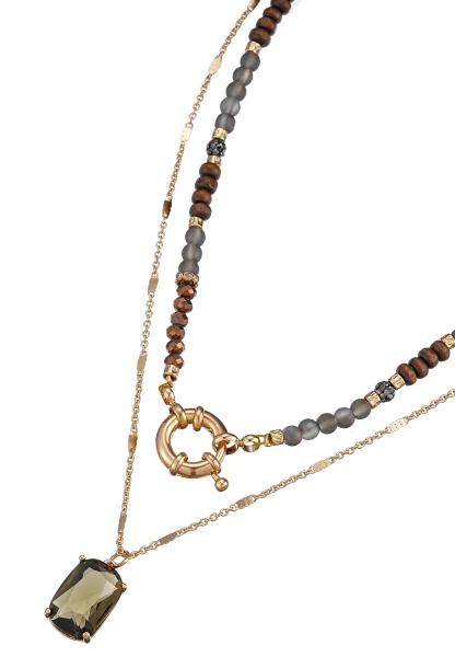 Leslii Kurze Halskette Holzperlen Layering Braun Gold Zeitbegrenzte Promotion