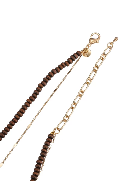 Leslii Kurze Halskette Holzperlen Layering Braun Gold Zeitbegrenzte Promotion