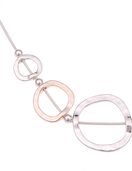Leslii Damen-Kette Bicolor Ring-Anhänger Collier kurze Halskette Modeschmuck-Kette Silber Rosé Kostenloser Versand international