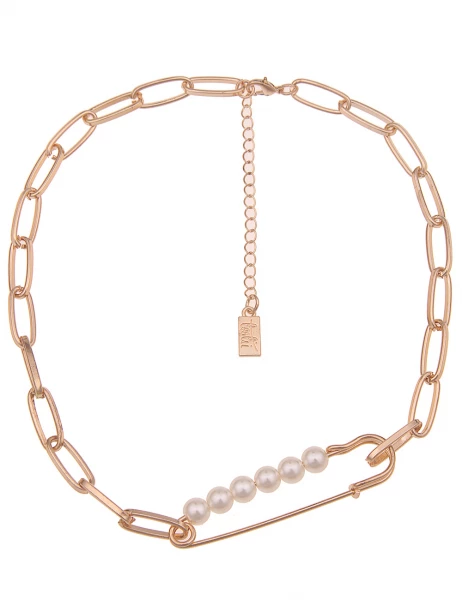 -50% SALE Leslii Kurze Halskette Sicherheitsnadel Perlen in Gold Weiß 50% Rabatt für begrenzte Zeit