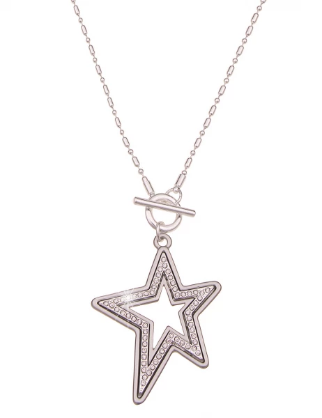-50% SALE Leslii Damen-Kette Wende-Kette Glitzer lange Stern-Kette Strass Modeschmuck Silber Matt 2025