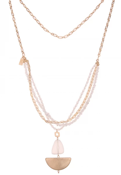 -50% SALE Leslii Lange Halskette Layering Carmen in Gold Weiß Online