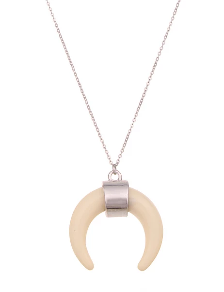 -50% SALE Leslii Lange Halskette Horn Look in Silber Creme Weiß Auslauf