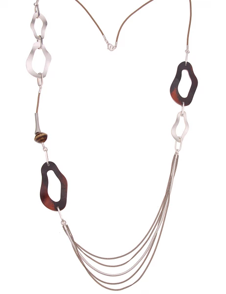 -50% SALE Leslii Lange Halskette Modern Swing in Braun Silber im Angebot