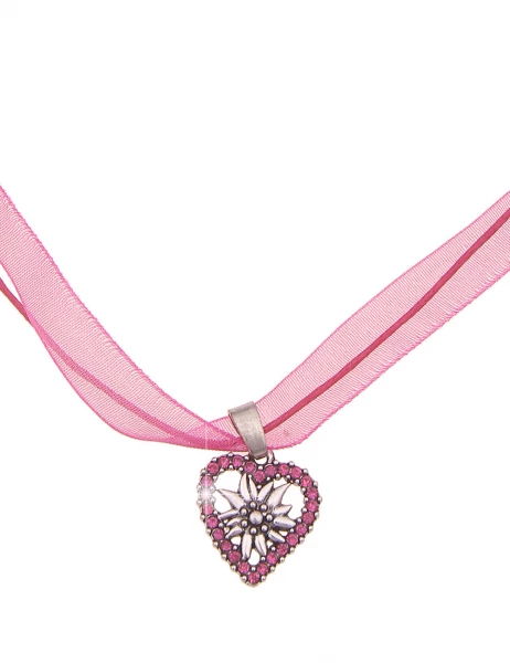 -50% SALE Leslii Damen-Kette Edelweiß Herz-Kette Dirndl Oktoberfest kurze Kette Modeschmuck Pink Sil Exklusivangebot