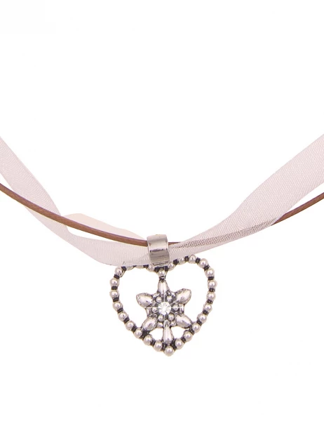 -50% SALE Leslii Damen-Kette Edelweiß Herz kurze Halskette Dirndl Oktoberfest Wiesn in Braun Weiß Preisnachlass