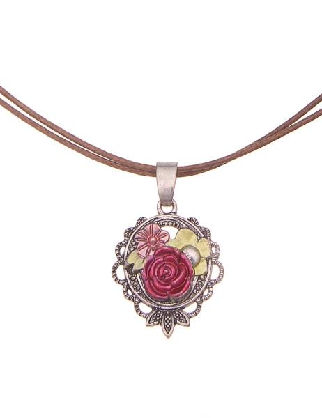 -50% SALE Leslii Damen-Kette Blumen Filigran Dirndl-Kette Wiesn Oktoberfest in Braun Pink Saisonschlussverkauf