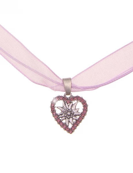 -50% SALE Leslii Damen-Kette Edelweiß Herz-Kette Dirndl Oktoberfest kurze Kette Modeschmuck Lila Sil Cyber Monday