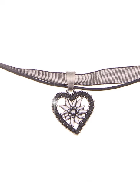 -50% SALE Leslii Damen-Kette Edelweiß Herz-Kette Dirndl Oktoberfest kurze Kette Modeschmuck Schwarz Weihnachtsangebot