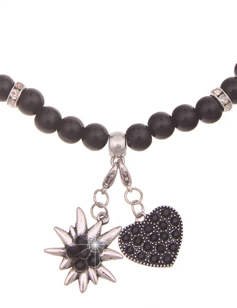 -50% SALE Leslii Damen-Kette Heidi Edelweiß Herz-Kette Dirndl Oktoberfest Modeschmuck Schwarz Vatertagsangebot