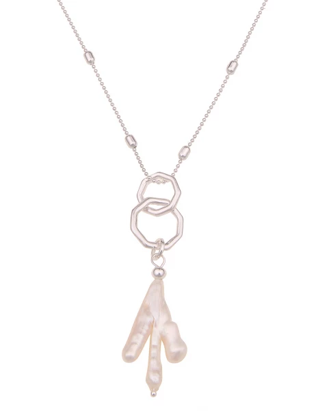 -50% SALE Leslii Lange Halskette Muschel Stück in Silber Weiß Sonderangebot der Fabrik