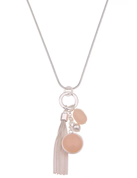 -50% SALE Leslii Lange Halskette Glanz Statement in Silber Beige Super Rabatt