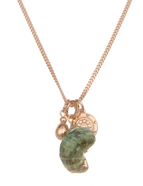 -50% SALE Leslii Lange Halskette Natur Muschel in Gold Grün Riesige Rabatte
