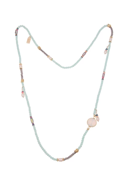 -50% SALE Leslii Lange Halskette Glasperlen echte Perlen in Weiß Mint 50% Rabatt mit kostenlosem Versand