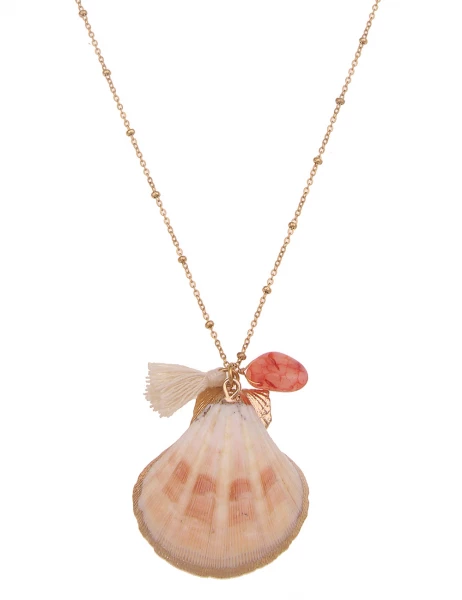 -50% SALE! Leslii Lange Halskette Muschel in Gold Pink Clearance-Verkauf