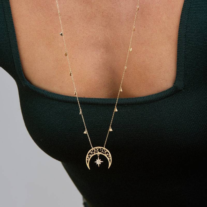 Mosuo Jewellery Diamant Mond & Stern Halskette Neueste Mode