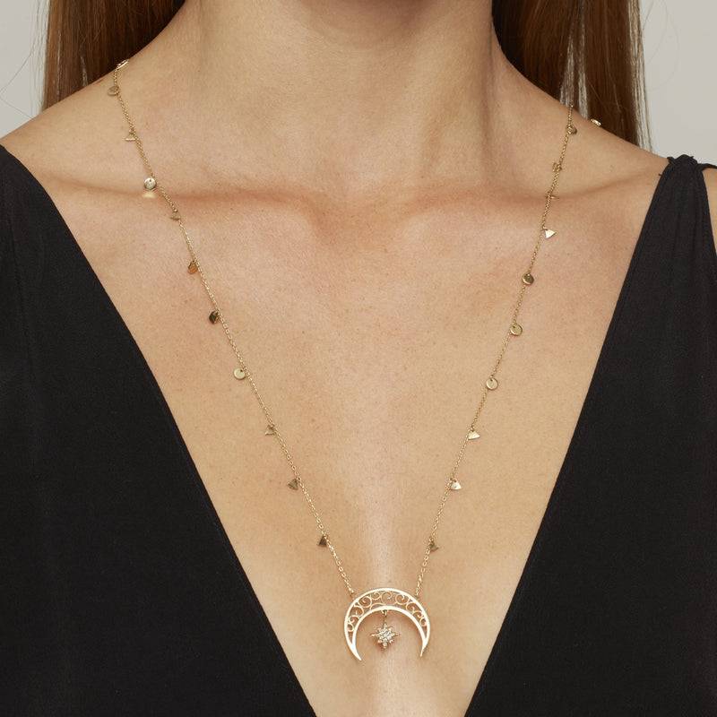 Mosuo Jewellery Diamant Mond & Stern Halskette Neueste Mode