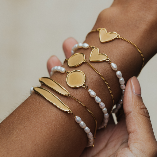 Paul Hewitt Engravable Heart Pearl Armkette Gold Begrenzt auf 3 Tage