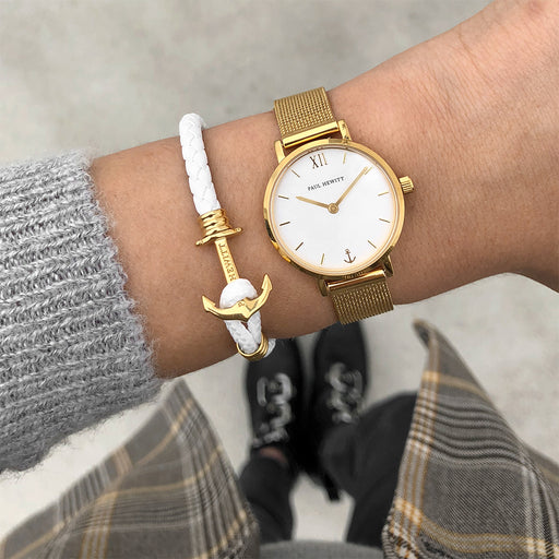 Paul Hewitt Ankerarmband Phrep Lite Gold Leder Weiß Blitzverkäufe